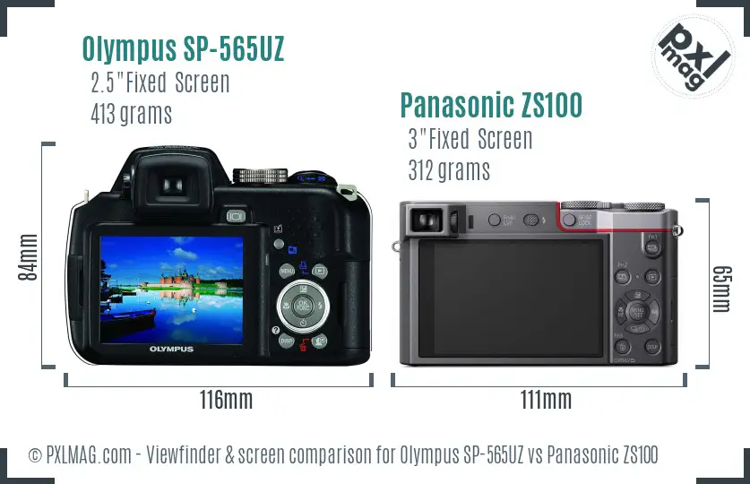 Olympus SP-565UZ vs Panasonic ZS100 Screen and Viewfinder comparison