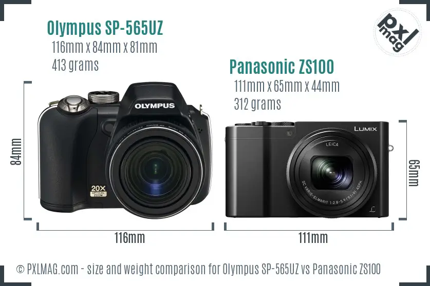 Olympus SP-565UZ vs Panasonic ZS100 size comparison