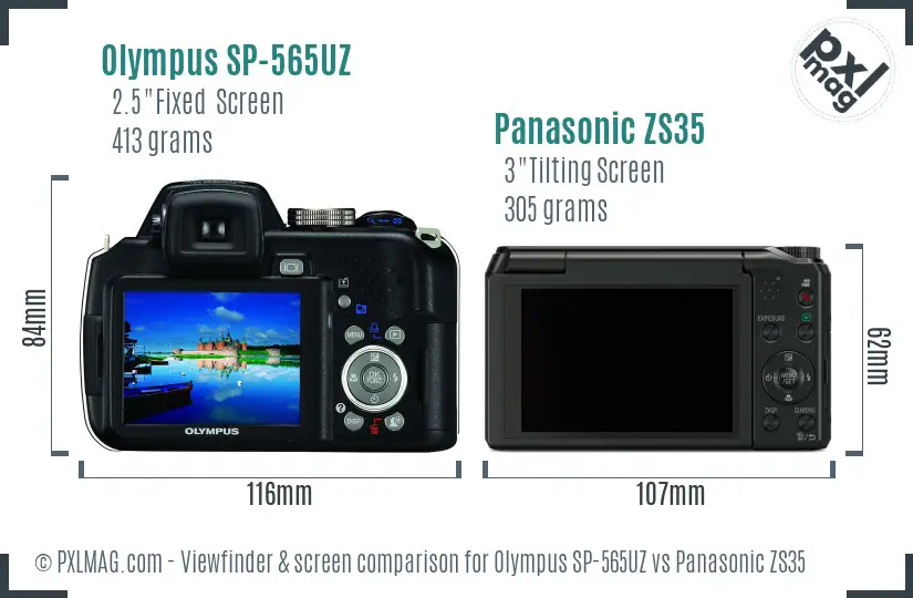 Olympus SP-565UZ vs Panasonic ZS35 Screen and Viewfinder comparison