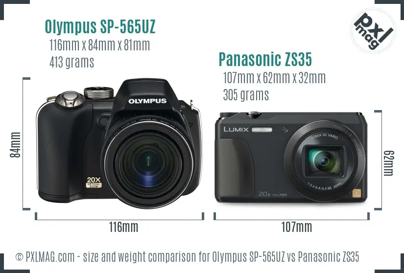 Olympus SP-565UZ vs Panasonic ZS35 size comparison