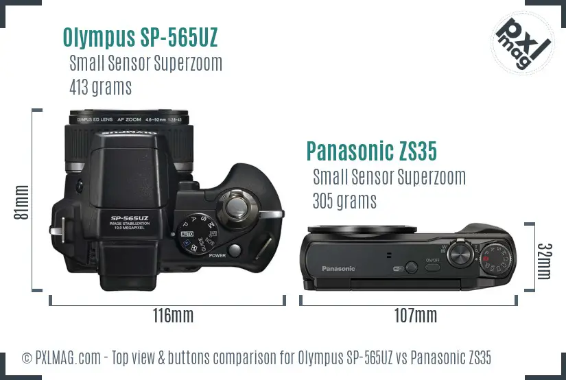 Olympus SP-565UZ vs Panasonic ZS35 top view buttons comparison