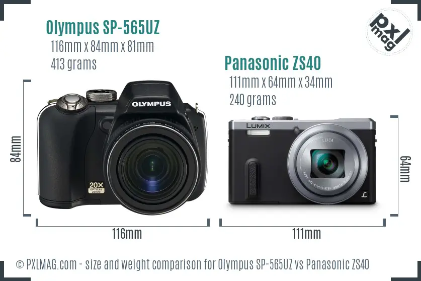 Olympus SP-565UZ vs Panasonic ZS40 size comparison