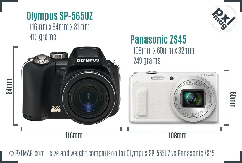 Olympus SP-565UZ vs Panasonic ZS45 size comparison