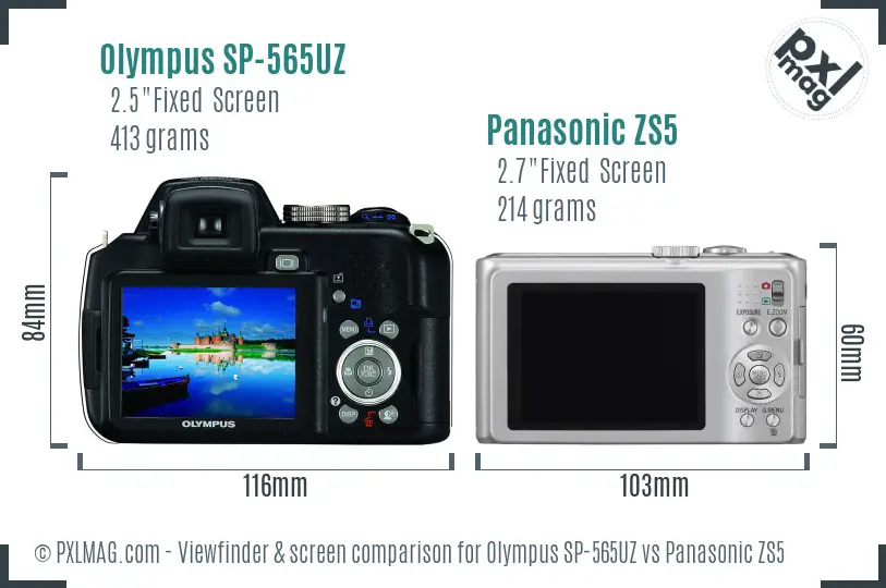 Olympus SP-565UZ vs Panasonic ZS5 Screen and Viewfinder comparison