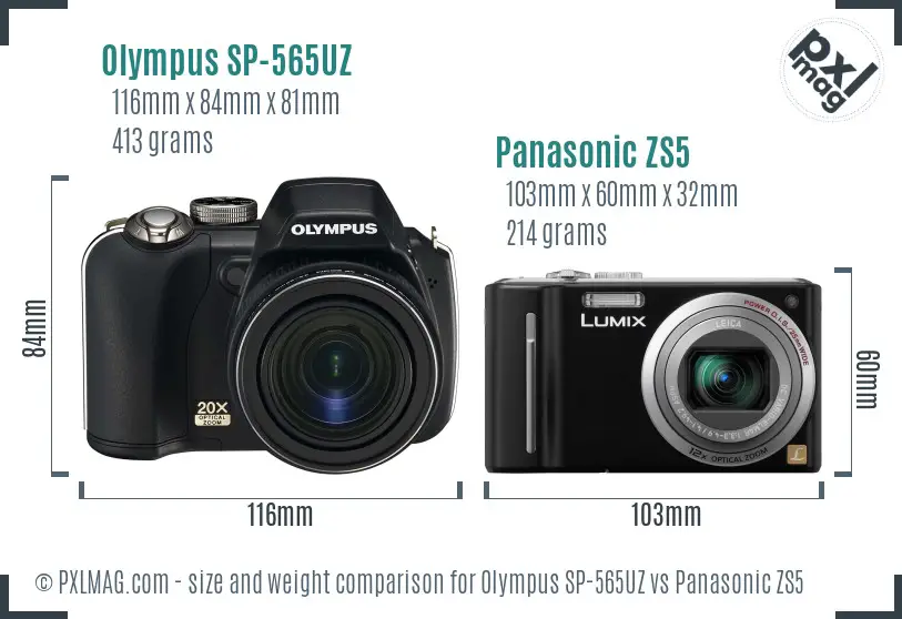 Olympus SP-565UZ vs Panasonic ZS5 size comparison