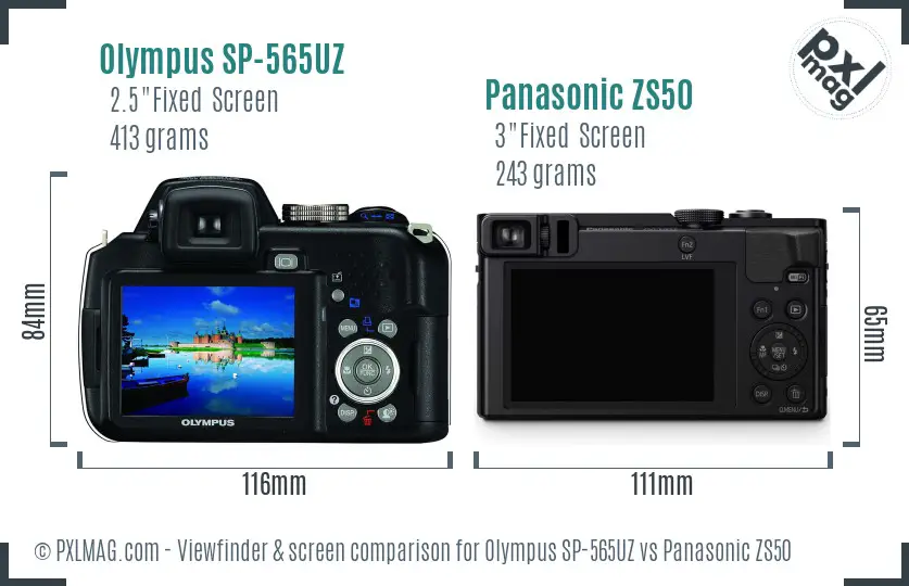 Olympus SP-565UZ vs Panasonic ZS50 Screen and Viewfinder comparison