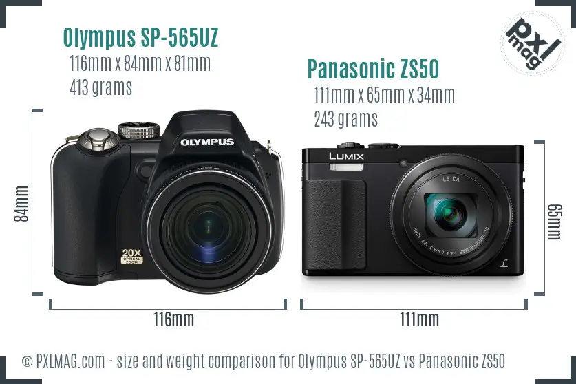 Olympus SP-565UZ vs Panasonic ZS50 size comparison