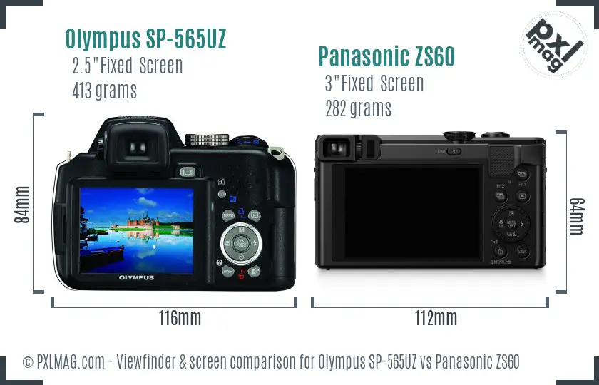 Olympus SP-565UZ vs Panasonic ZS60 Screen and Viewfinder comparison