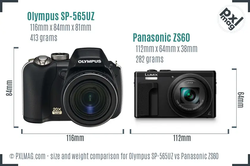 Olympus SP-565UZ vs Panasonic ZS60 size comparison