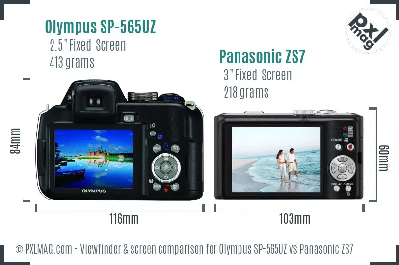 Olympus SP-565UZ vs Panasonic ZS7 Screen and Viewfinder comparison