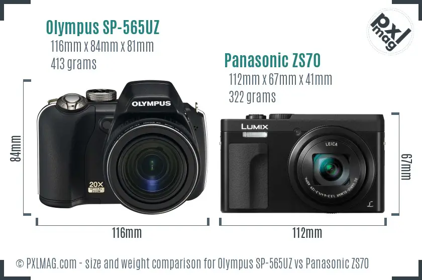 Olympus SP-565UZ vs Panasonic ZS70 size comparison