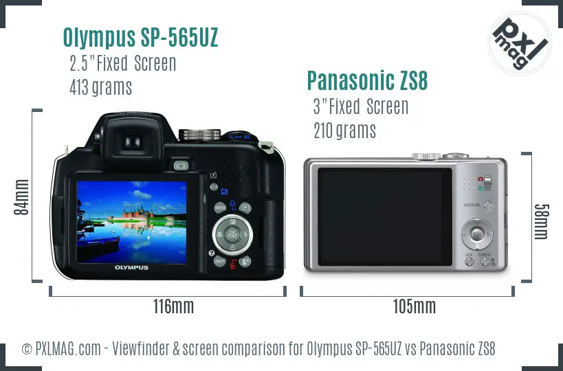 Olympus SP-565UZ vs Panasonic ZS8 Screen and Viewfinder comparison