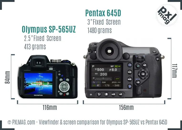 Olympus SP-565UZ vs Pentax 645D Screen and Viewfinder comparison