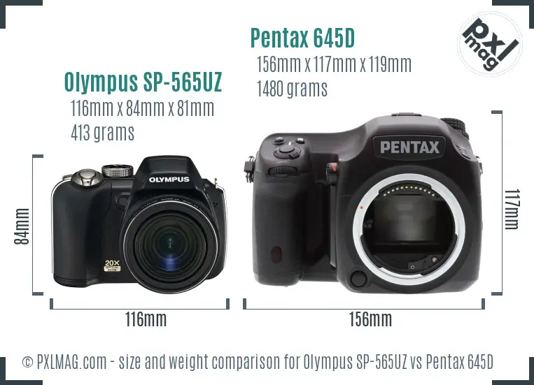 Olympus SP-565UZ vs Pentax 645D size comparison