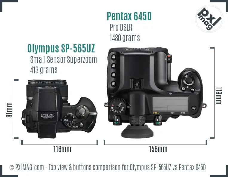 Olympus SP-565UZ vs Pentax 645D top view buttons comparison