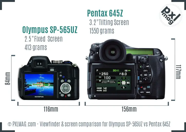 Olympus SP-565UZ vs Pentax 645Z Screen and Viewfinder comparison