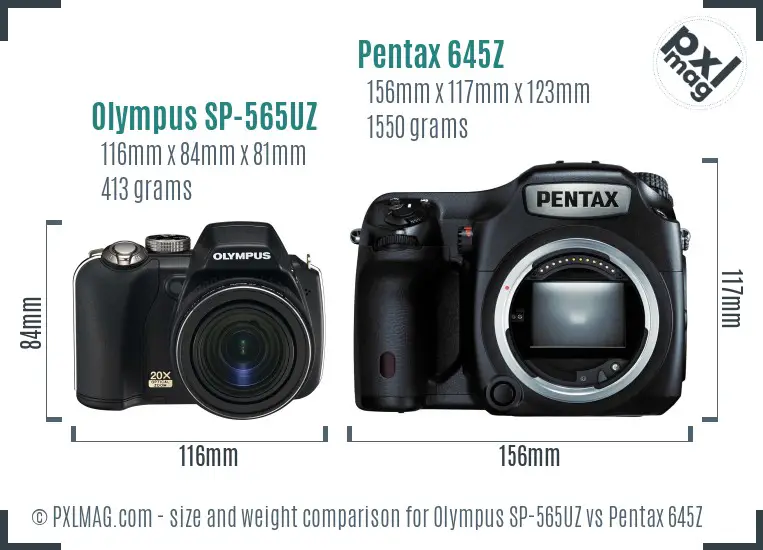 Olympus SP-565UZ vs Pentax 645Z size comparison