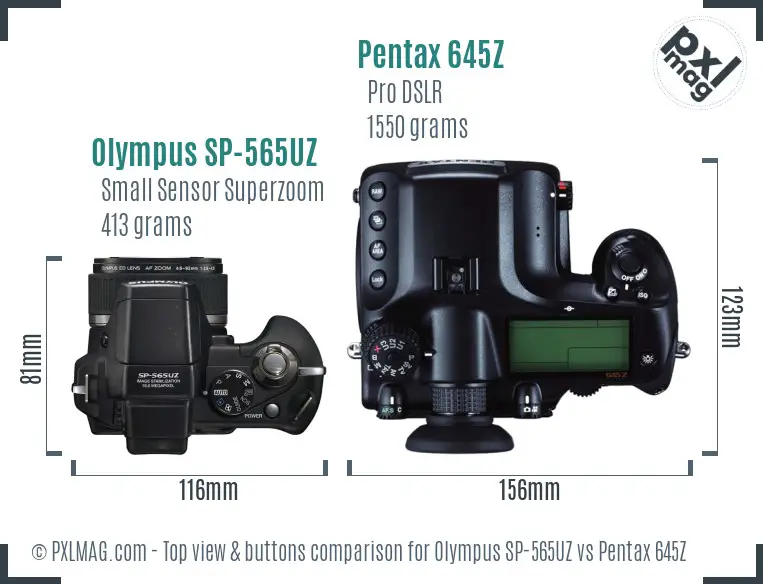 Olympus SP-565UZ vs Pentax 645Z top view buttons comparison