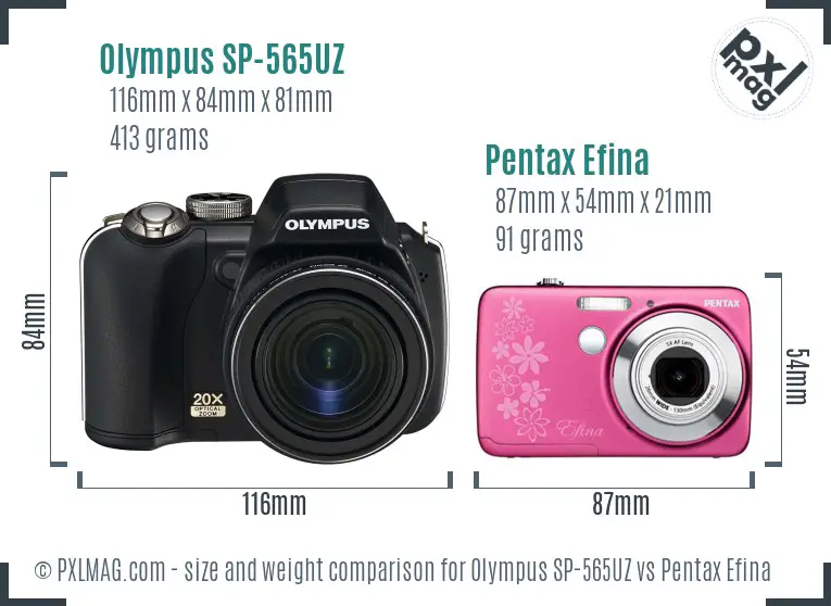 Olympus SP-565UZ vs Pentax Efina size comparison