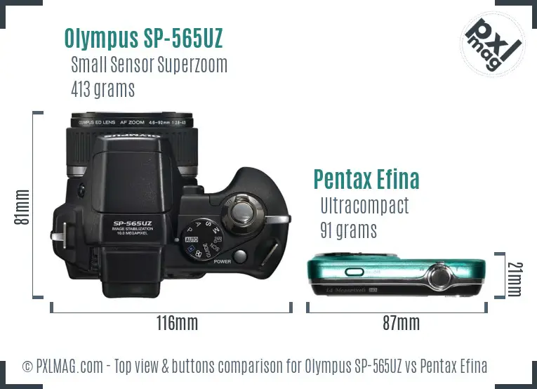 Olympus SP-565UZ vs Pentax Efina top view buttons comparison