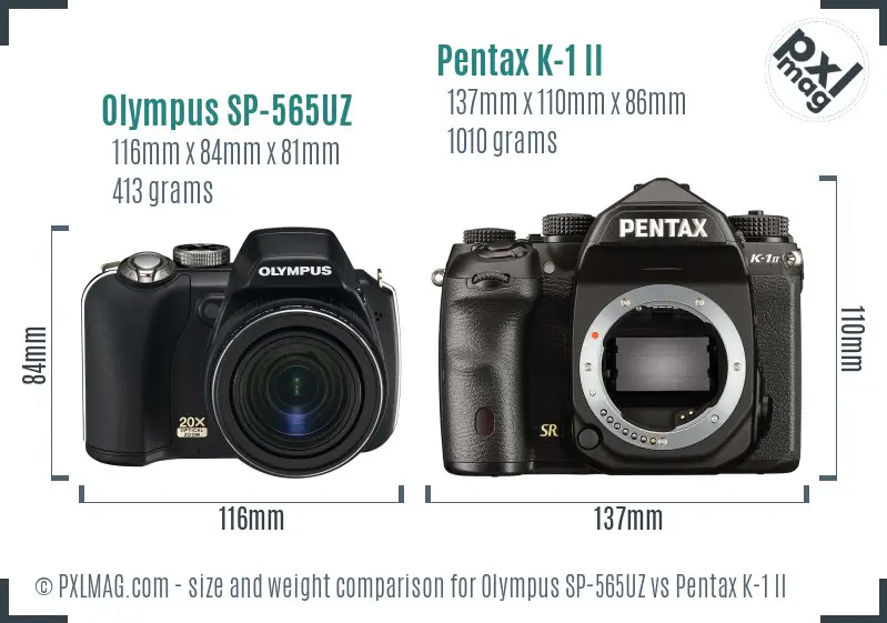 Olympus SP-565UZ vs Pentax K-1 II size comparison