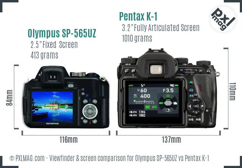 Olympus SP-565UZ vs Pentax K-1 Screen and Viewfinder comparison