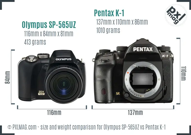 Olympus SP-565UZ vs Pentax K-1 size comparison