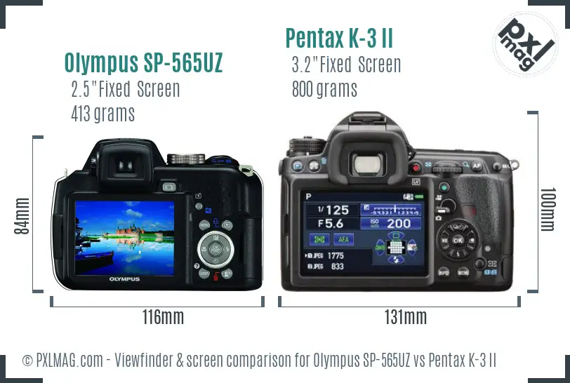 Olympus SP-565UZ vs Pentax K-3 II Screen and Viewfinder comparison