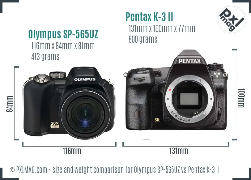Olympus SP-565UZ vs Pentax K-3 II size comparison