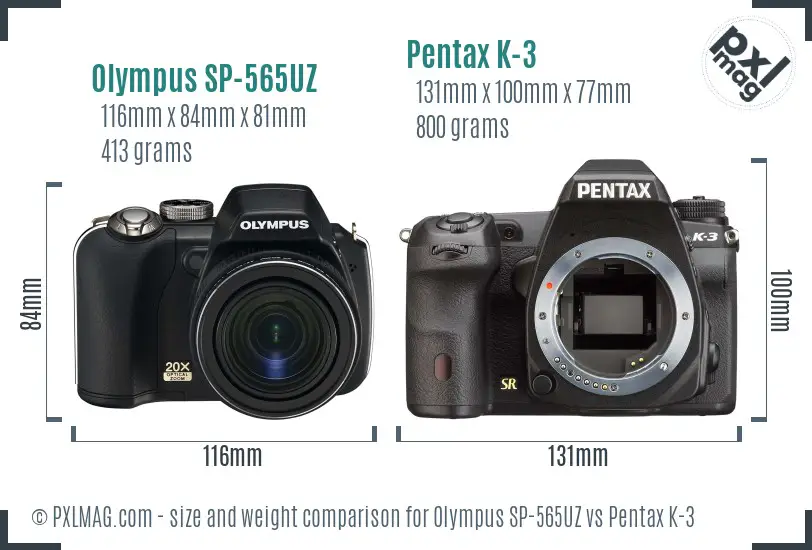 Olympus SP-565UZ vs Pentax K-3 size comparison