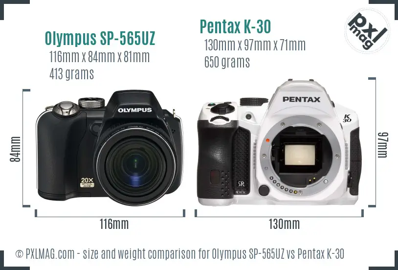 Olympus SP-565UZ vs Pentax K-30 size comparison
