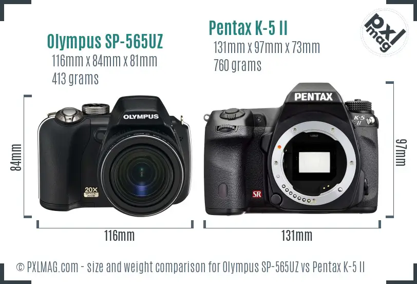 Olympus SP-565UZ vs Pentax K-5 II size comparison