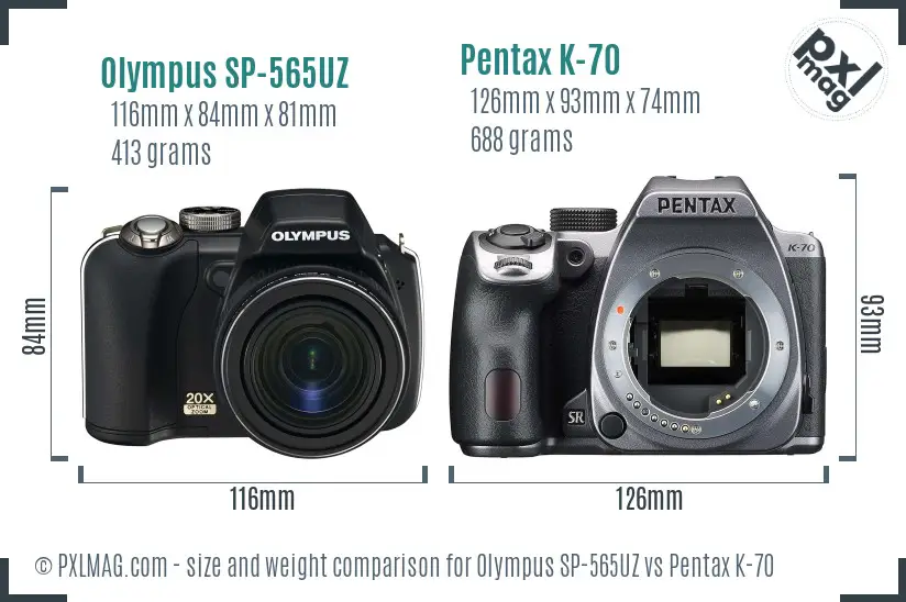 Olympus SP-565UZ vs Pentax K-70 size comparison