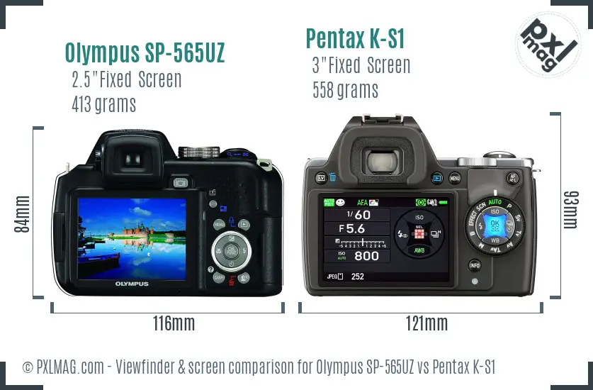 Olympus SP-565UZ vs Pentax K-S1 Screen and Viewfinder comparison