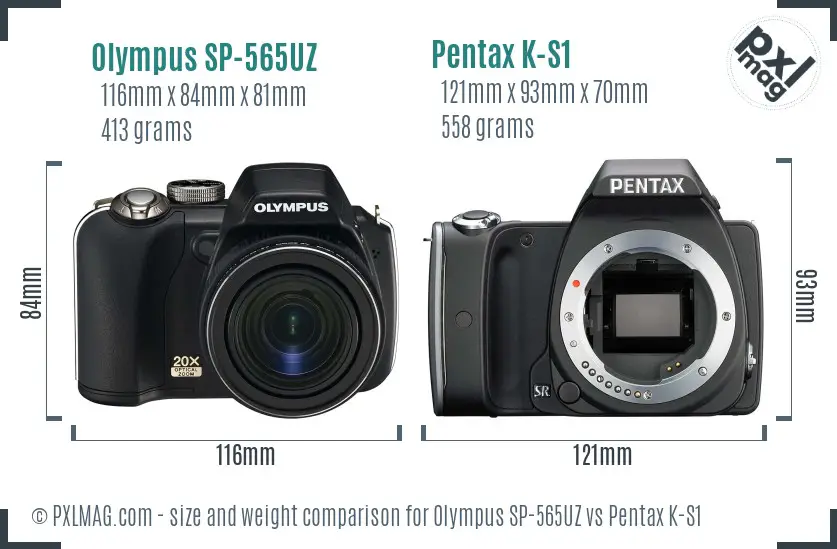 Olympus SP-565UZ vs Pentax K-S1 size comparison