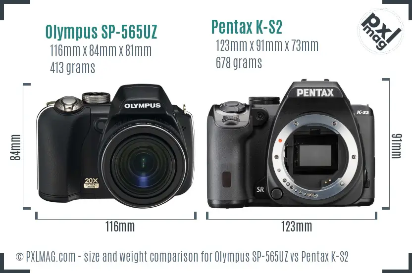 Olympus SP-565UZ vs Pentax K-S2 size comparison