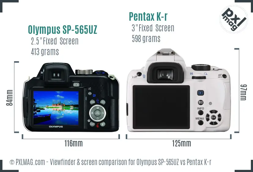 Olympus SP-565UZ vs Pentax K-r Screen and Viewfinder comparison