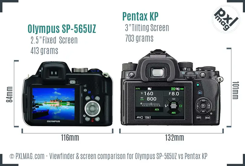 Olympus SP-565UZ vs Pentax KP Screen and Viewfinder comparison
