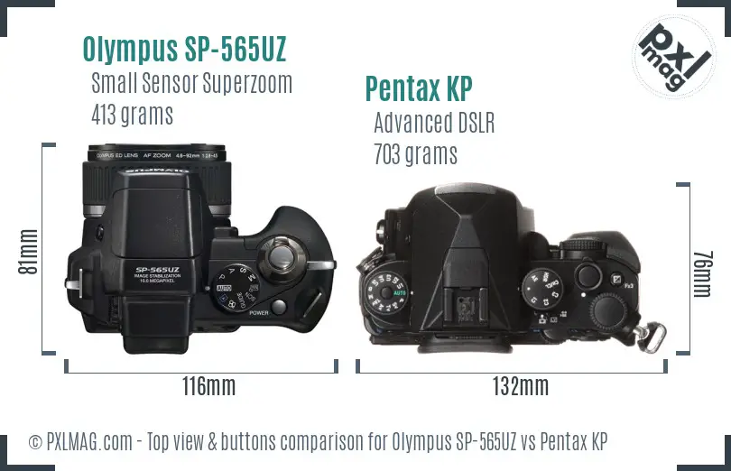 Olympus SP-565UZ vs Pentax KP top view buttons comparison
