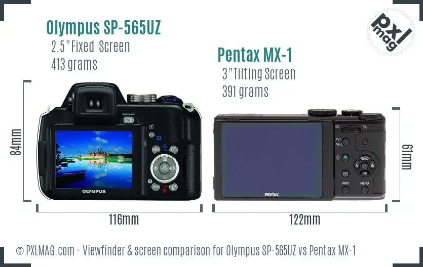 Olympus SP-565UZ vs Pentax MX-1 Screen and Viewfinder comparison