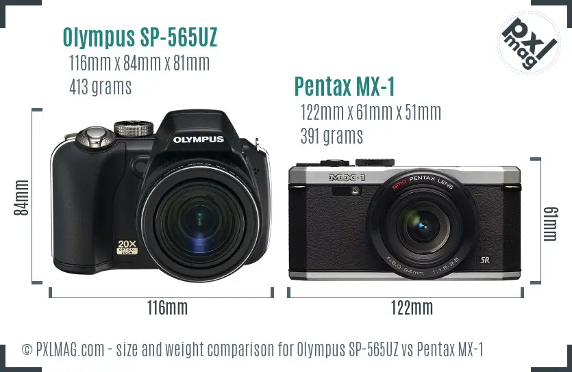 Olympus SP-565UZ vs Pentax MX-1 size comparison