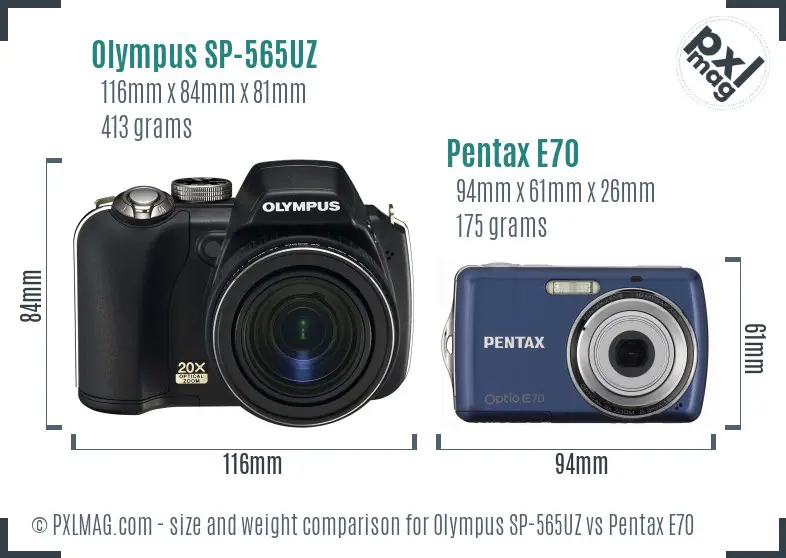 Olympus SP-565UZ vs Pentax E70 size comparison