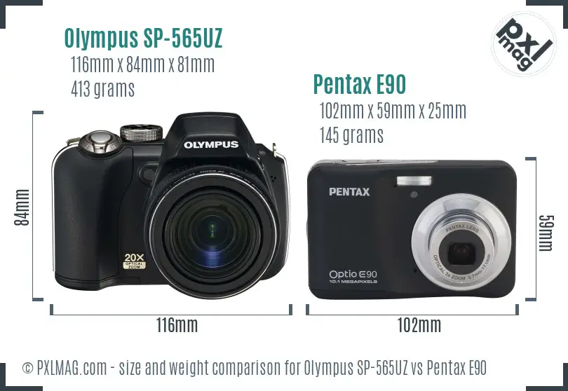 Olympus SP-565UZ vs Pentax E90 size comparison