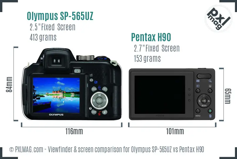 Olympus SP-565UZ vs Pentax H90 Screen and Viewfinder comparison