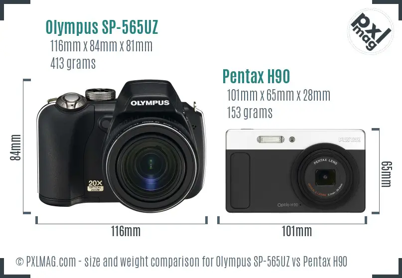 Olympus SP-565UZ vs Pentax H90 size comparison