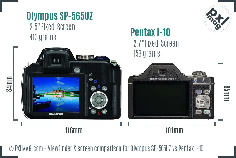 Olympus SP-565UZ vs Pentax I-10 Screen and Viewfinder comparison