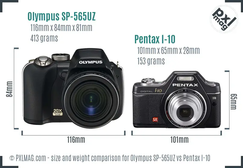 Olympus SP-565UZ vs Pentax I-10 size comparison