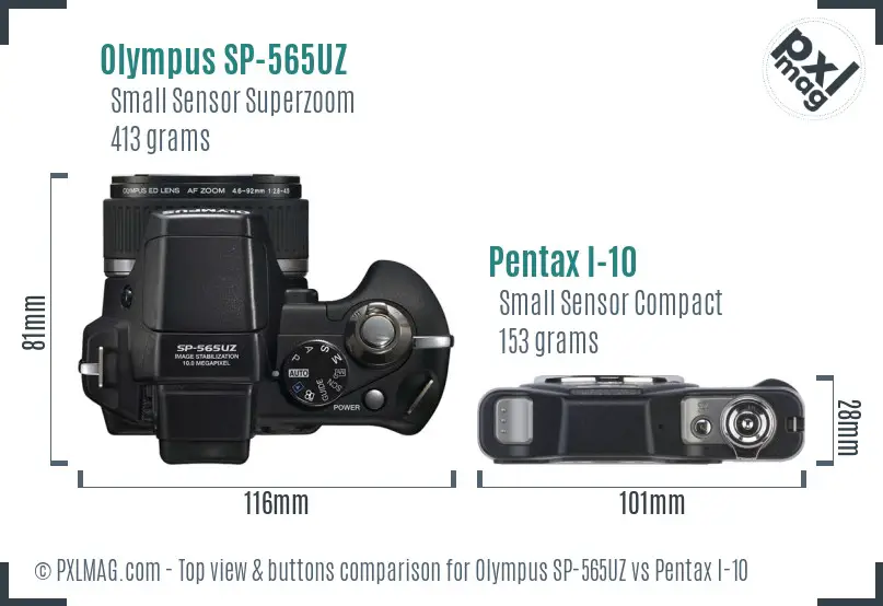 Olympus SP-565UZ vs Pentax I-10 top view buttons comparison