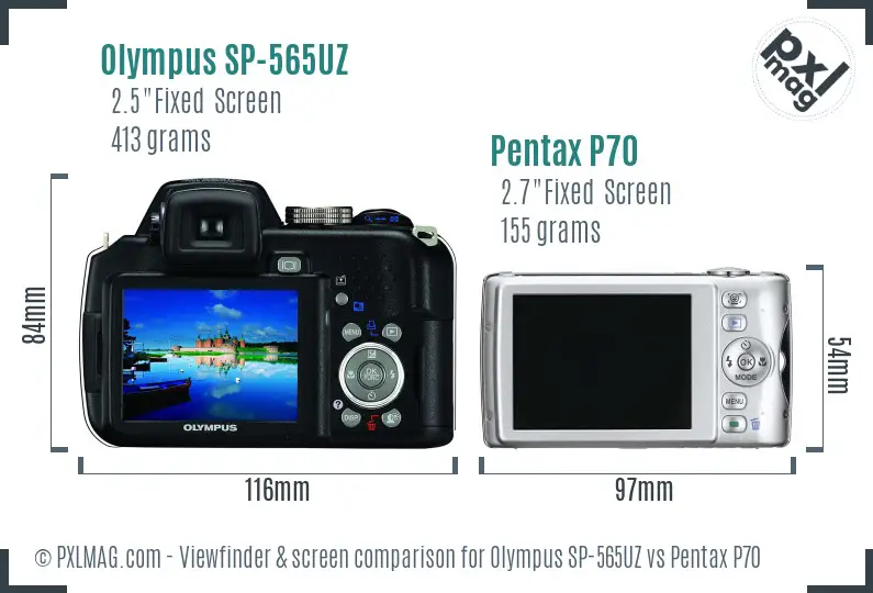 Olympus SP-565UZ vs Pentax P70 Screen and Viewfinder comparison