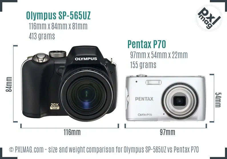 Olympus SP-565UZ vs Pentax P70 size comparison